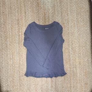 Susina Blue Long Sleeve M Top with Ruffle Hem